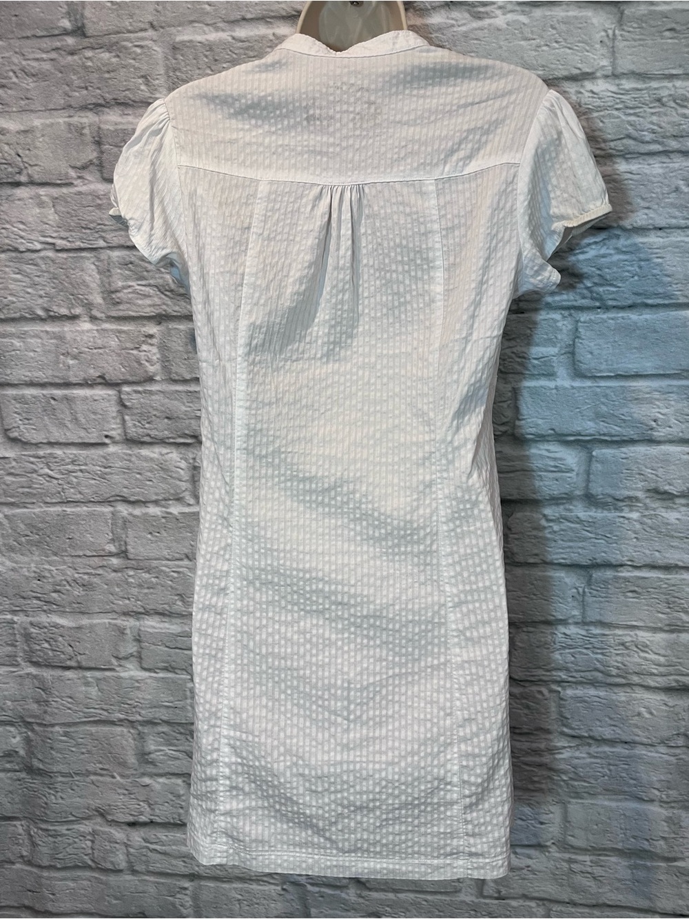 VTG Y2K Inscene White V-Neck Seersucker Cap Sleeve Mini Dress - Medium - Picture 8 of 15